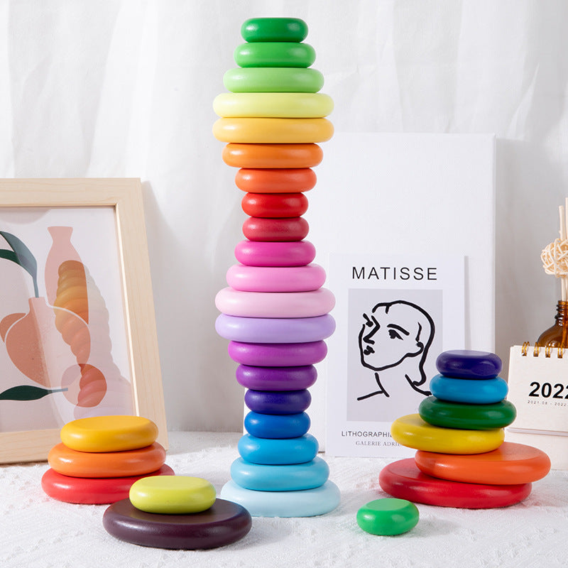 Holz Balance und Stapelsteine Turm - in Regenbogen Farben für Kleinkinder ab 2 Jahre