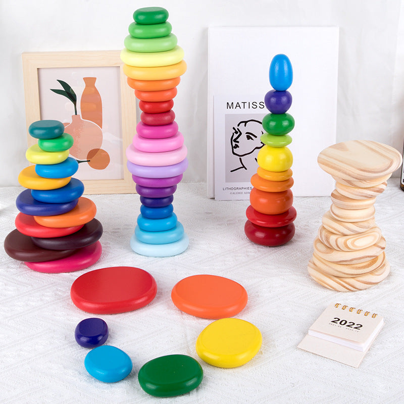 Holz Balance und Stapelsteine Turm - in Regenbogen Farben für Kleinkinder ab 2 Jahre