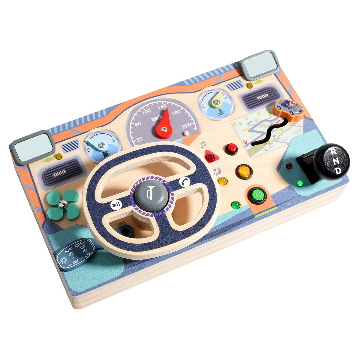 Montessori Holzlenkrad Busyboard – Lichtschalterkasten & Reisespielzeug
