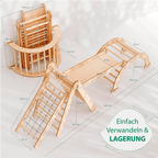 4in1 Montessori Klettergerüst Set: Kletterdreieck mit Rutsche, Kletterbogen, Kletternetz, für Kinder 1-7 Jahre – Beige