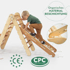 4in1 Montessori Klettergerüst Set: Kletterdreieck mit Rutsche, Kletterbogen, Kletternetz, für Kinder 1-7 Jahre – Beige