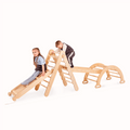 4in1 Montessori Klettergerüst Set: Kletterdreieck mit Rutsche, Kletterbogen, Kletternetz, für Kinder 1-7 Jahre – Beige