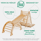 4in1 Montessori Klettergerüst Set: Kletterdreieck mit Rutsche, Kletterbogen mit Kissen, für Kinder 1-7 Jahre – Beige