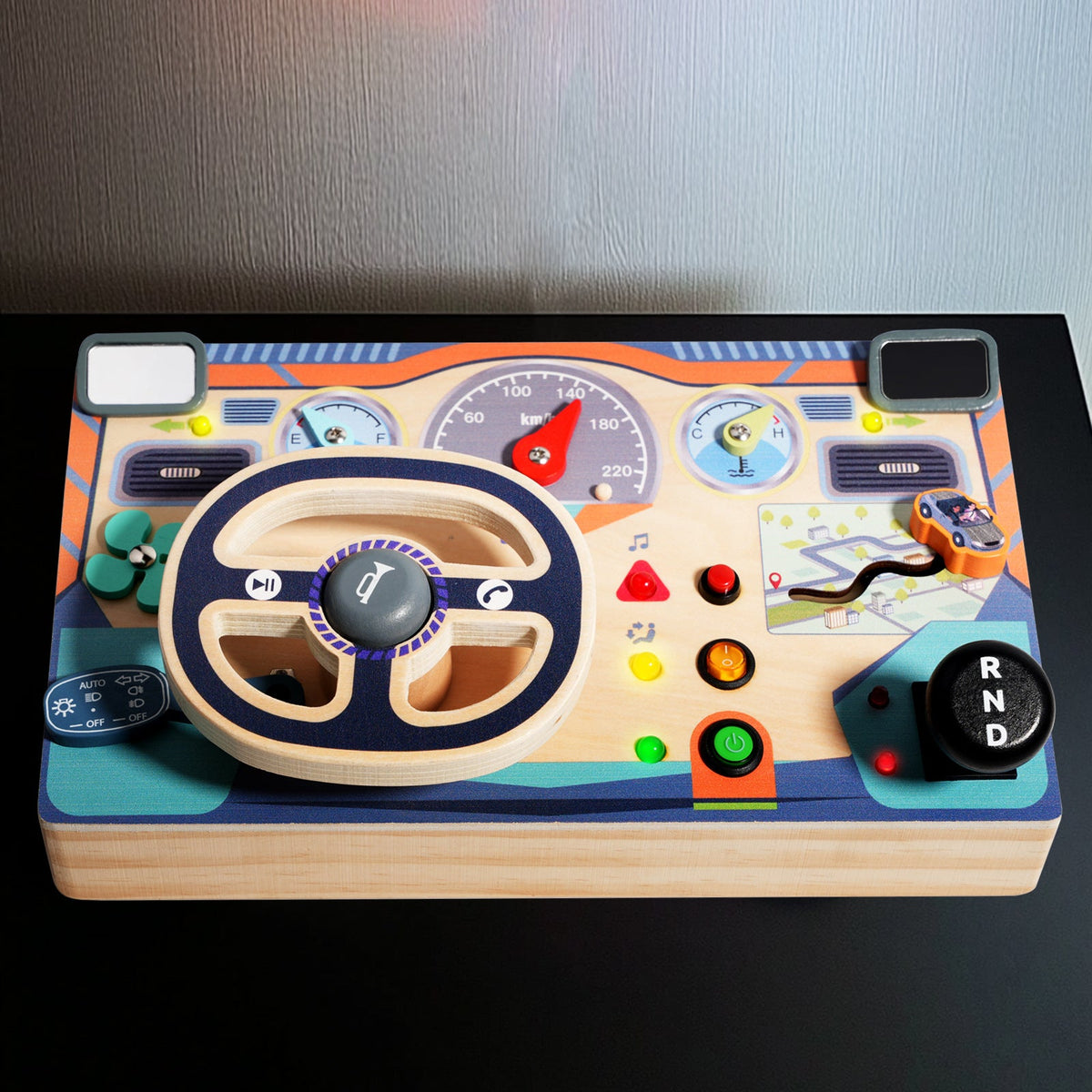 Montessori Holzlenkrad Busyboard – Lichtschalterkasten & Reisespielzeug