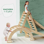 5in1 Montessori Klettergerüst Set: Kletterdreieck mit Rutsche, Kletterbogen, Kletternetz und Kissen, für Kinder 1-7 Jahre – Beige