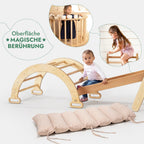 5in1 Montessori Klettergerüst Set: Kletterdreieck mit Rutsche, Kletterbogen, Kletternetz und Kissen, für Kinder 1-7 Jahre – Beige