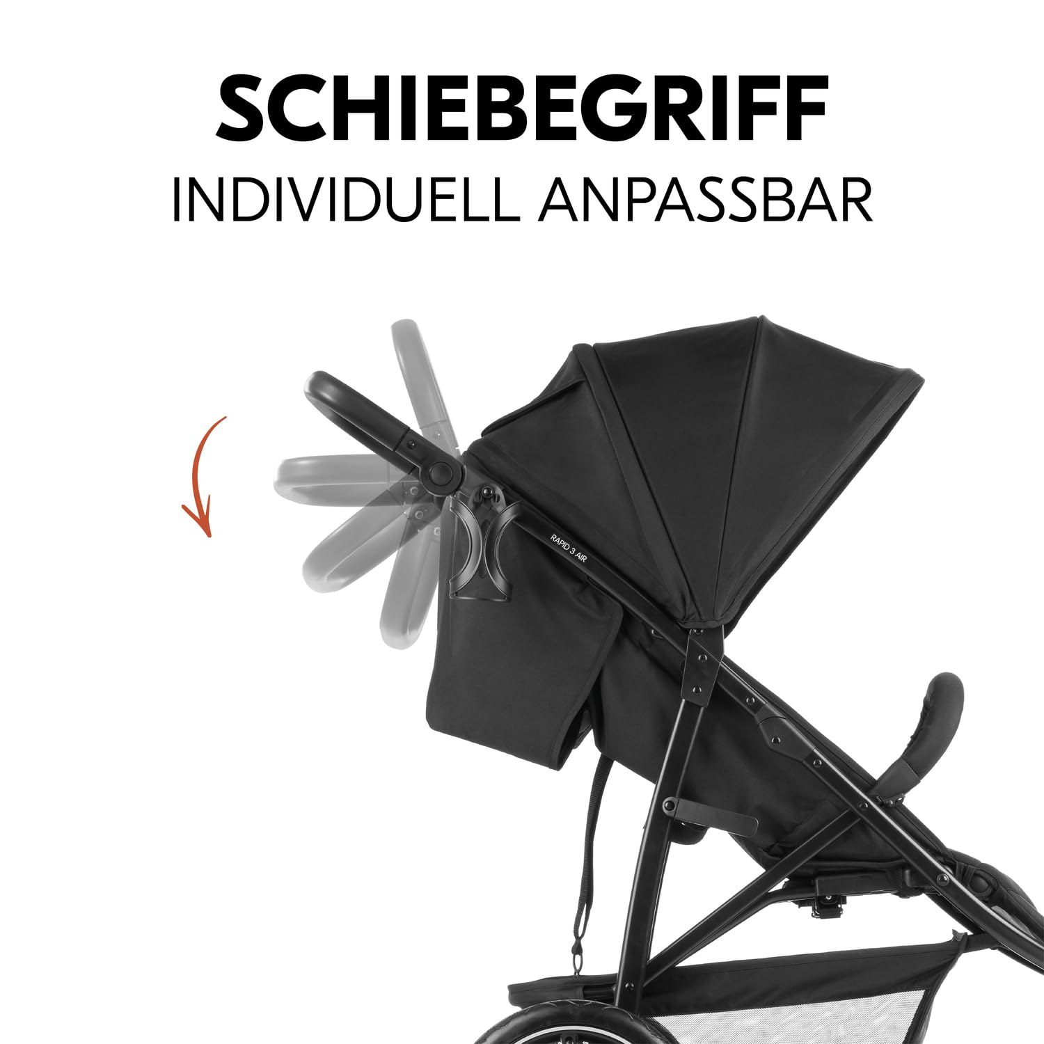 Hauck Buggy Rapid 3R Kinderwagen für Kinder bis 22 kg, mit Gummi Reifen, Klein Zusammenklappbar, UV-Schutz 50+, Schlaffunktion ab Geburt, Höhenverstellbarer Schieber und Großem Korb bis 3 kg (Black)