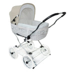 EICHHORN Weidenkorb Kinderwagen, Korb Weiß, Stoff Beige - große Liegefläche, weich gefedert, inklusive Matratze und Regenschutzbezug