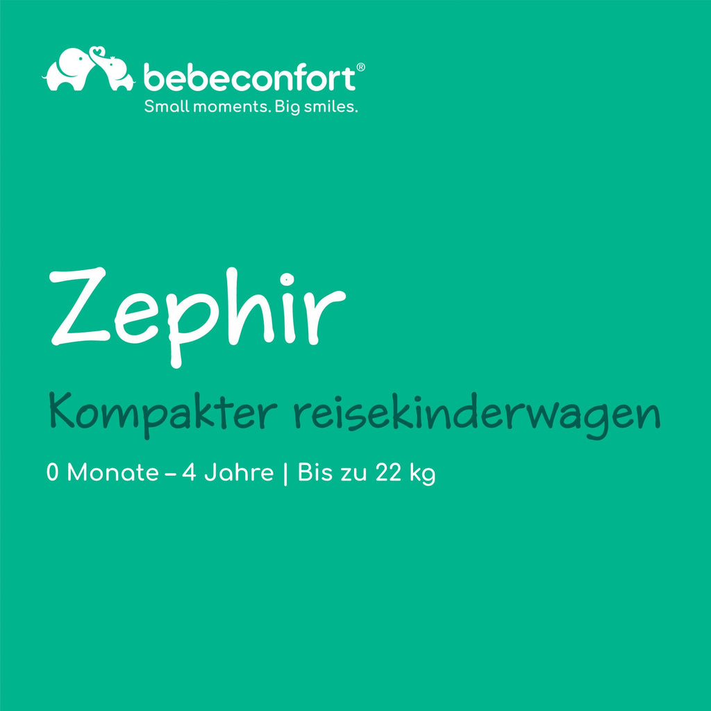 Bebeconfort Zephir, kompakter Baby Kinderwagen, 0–4 Jahre (bis zu 22 kg), leichter Reise Buggy (4,5 kg), in Kabinengröße, flacher und verstellbarer Sitz, Aufbewahrungskorb, Mineral Green