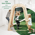 6in1 Indoor Spielplatz für Kinder: Klettergerüst mit Kletternetz, Rutsche, Gymnastikringe, Hängende Leiter und Disc-Schaukel – Beige