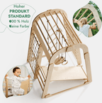 6in1 Indoor Spielplatz für Kinder: Klettergerüst mit Kletternetz, Rutsche, Gymnastikringe, Hängende Leiter und Disc-Schaukel – Beige