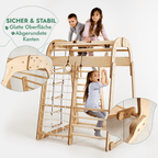 6in1 Indoor Spielplatz für Kinder: Klettergerüst mit Kletternetz, Rutsche, Gymnastikringe, Hängende Leiter und Disc-Schaukel – Beige