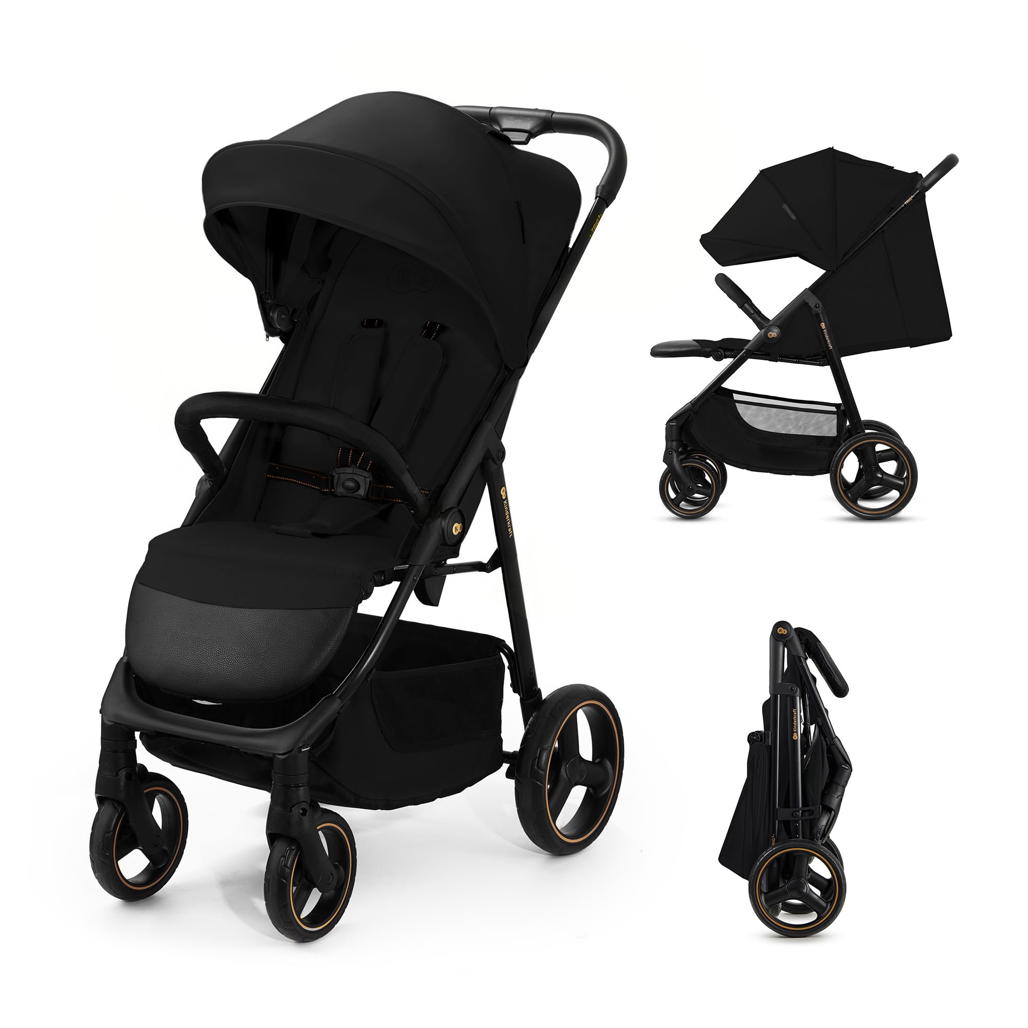 Kinderkraft TRIG 3 Kinderwagen, Kinderbuggy, Liegewagen, Sportwagen, Buggy, Zusammenklappen, Breite und tiefe Sitz, mit Liegeposition, 4 Rad Dämpfung, Große Dach, 5-Punkt-Gurt, bis zu 25 kg, Beige