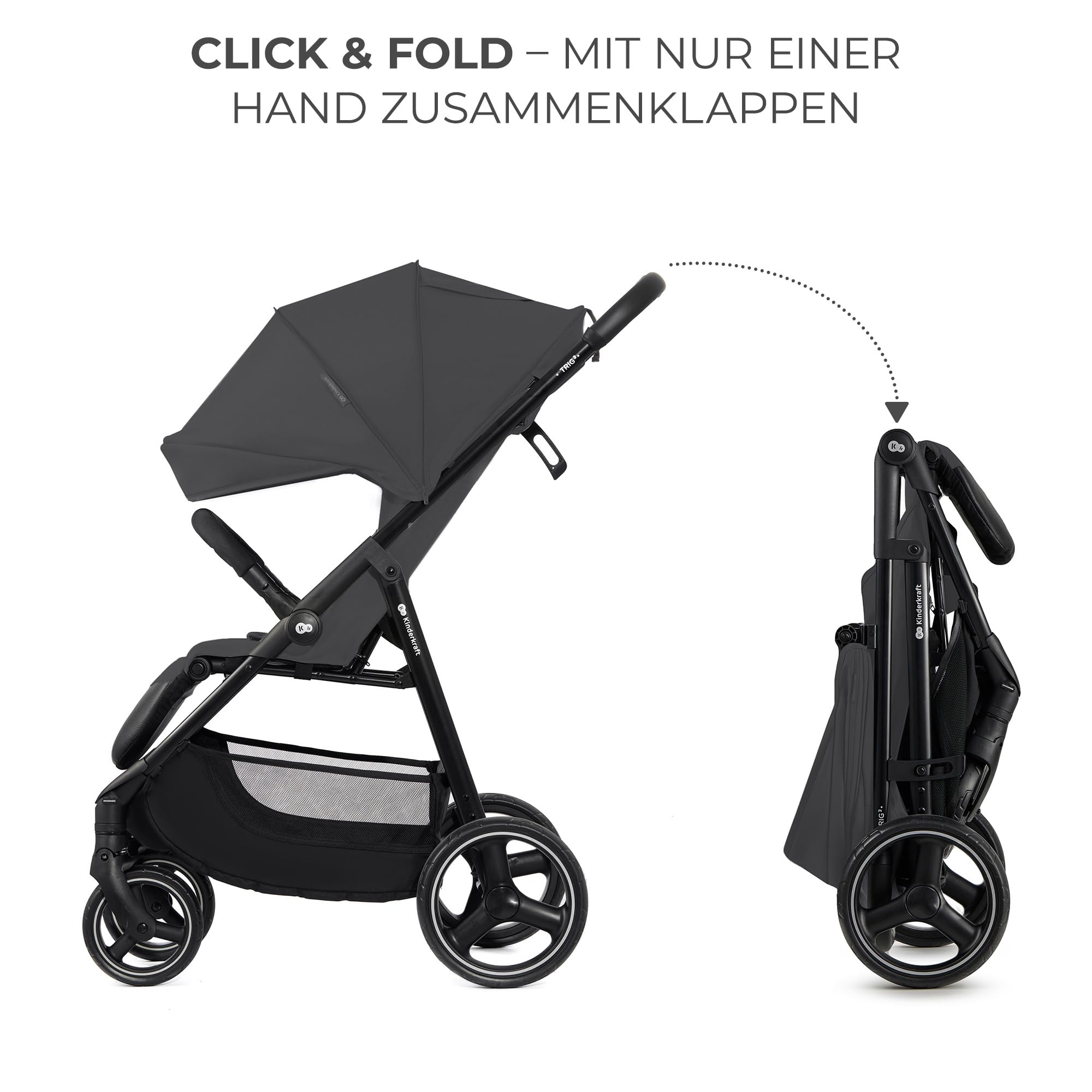 Kinderkraft TRIG 3 Kinderwagen, Kinderbuggy, Liegewagen, Sportwagen, Buggy, Zusammenklappen, Breite und tiefe Sitz, mit Liegeposition, 4 Rad Dämpfung, Große Dach, 5-Punkt-Gurt, bis zu 25 kg, Beige