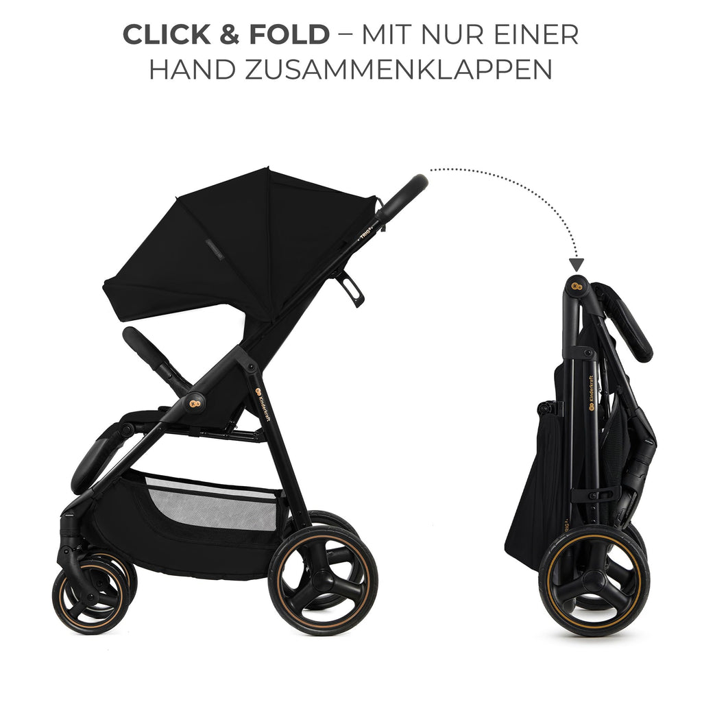 Kinderkraft TRIG 3 Kinderwagen, Kinderbuggy, Liegewagen, Sportwagen, Buggy, Zusammenklappen, Breite und tiefe Sitz, mit Liegeposition, 4 Rad Dämpfung, Große Dach, 5-Punkt-Gurt, bis zu 25 kg, Beige