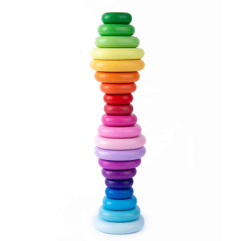 Holz Balance und Stapelsteine Turm - in Regenbogen Farben für Kleinkinder ab 2 Jahre