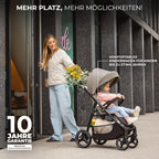 Kinderkraft TRIG 3 Kinderwagen, Kinderbuggy, Liegewagen, Sportwagen, Buggy, Zusammenklappen, Breite und tiefe Sitz, mit Liegeposition, 4 Rad Dämpfung, Große Dach, 5-Punkt-Gurt, bis zu 25 kg, Beige