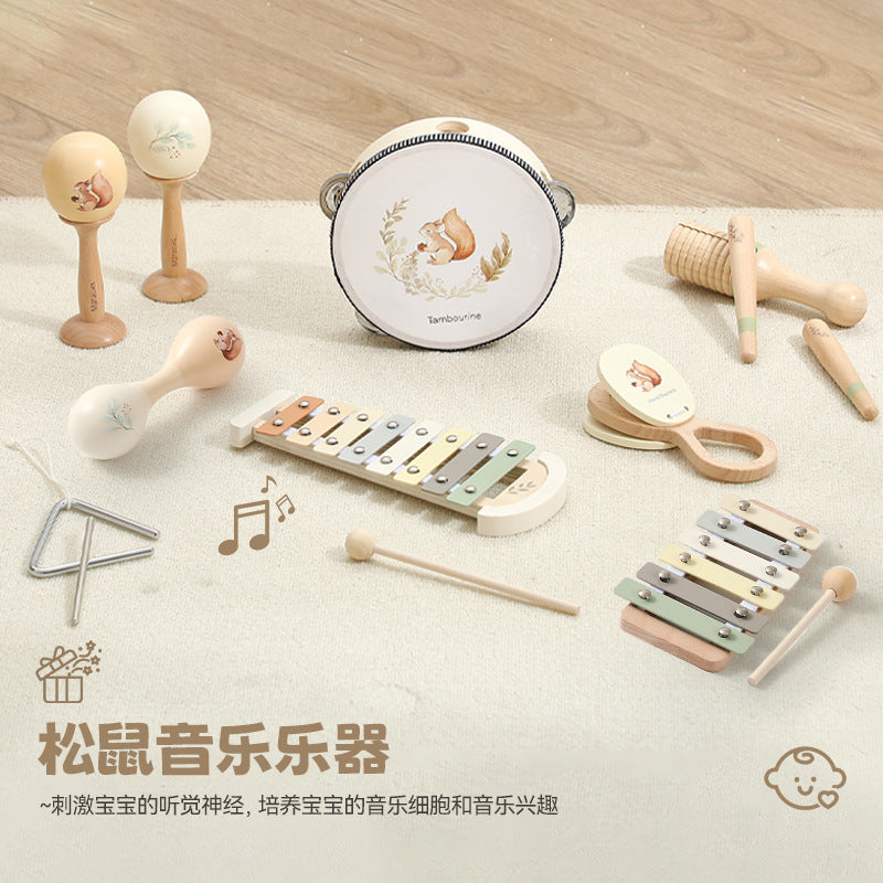 Beliebtes Montessori Holz-Musikinstrument-Set „Eichhörnchen“ – Musikspielzeug für Babys & Kinder | Verschiedene Instrumente, CE-zertifiziert