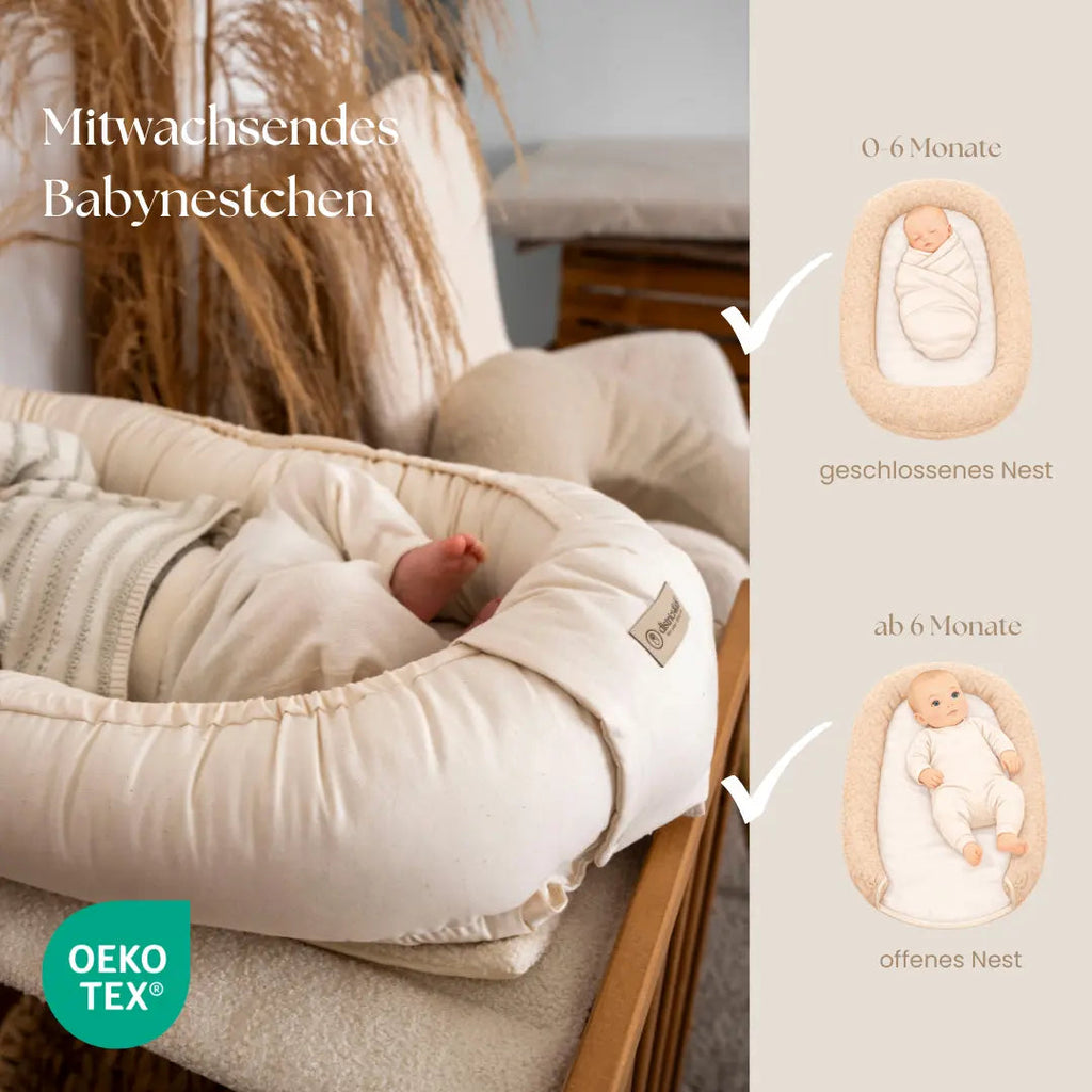 Babynest Baumwolle beige – mitwachsender Baby-Kokon