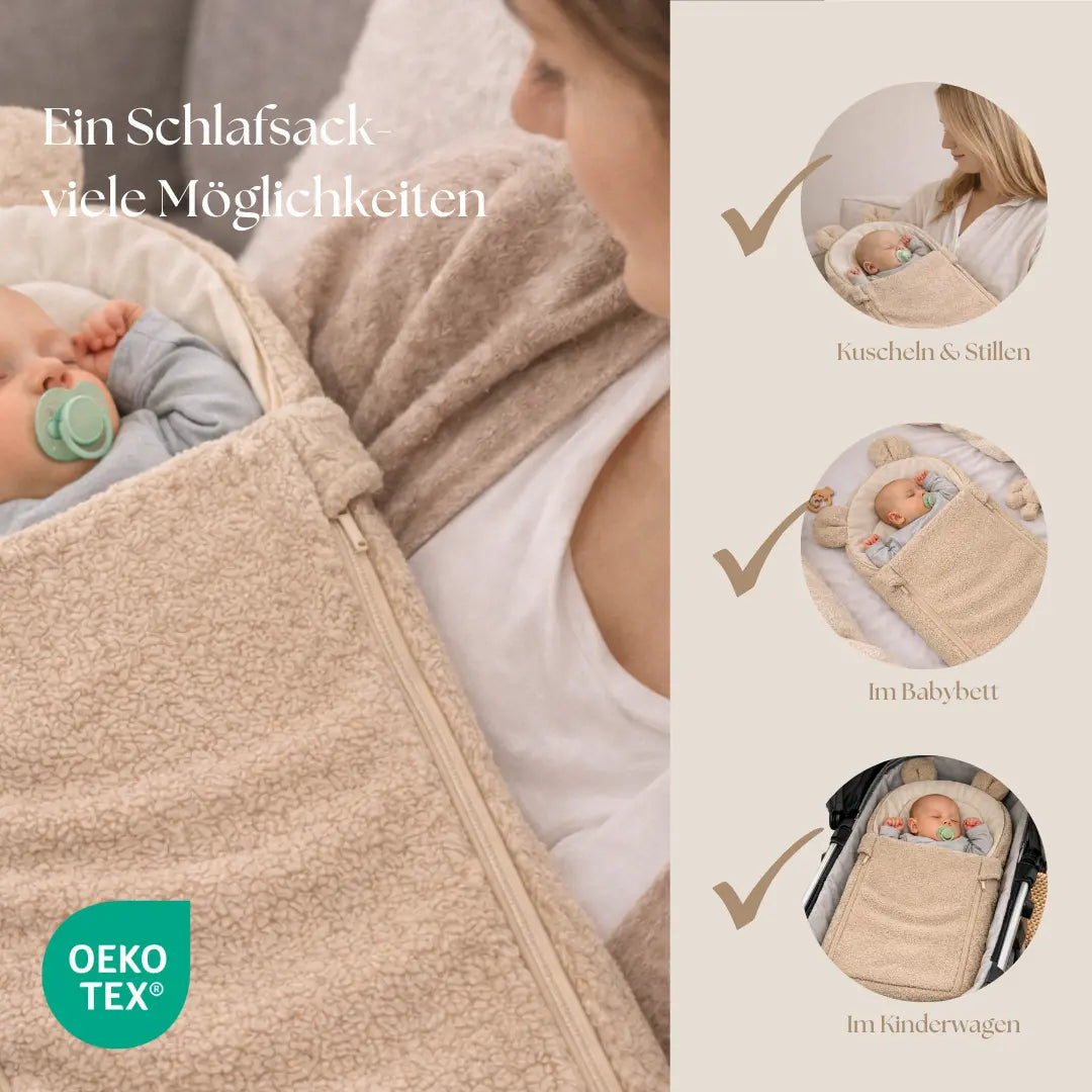 Babyschlafsack Teddyohren Bouclé - 2.5 TOG Ganzjahr