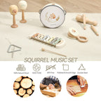Beliebtes Montessori Holz-Musikinstrument-Set „Eichhörnchen“ – Musikspielzeug für Babys & Kinder | Verschiedene Instrumente, CE-zertifiziert