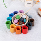 Montessori Kugel Sortier- und Zuordnungsspiel aus Holz mit 12 Farben – Puzzle für Farberkennung - im Holz Geschenkbox