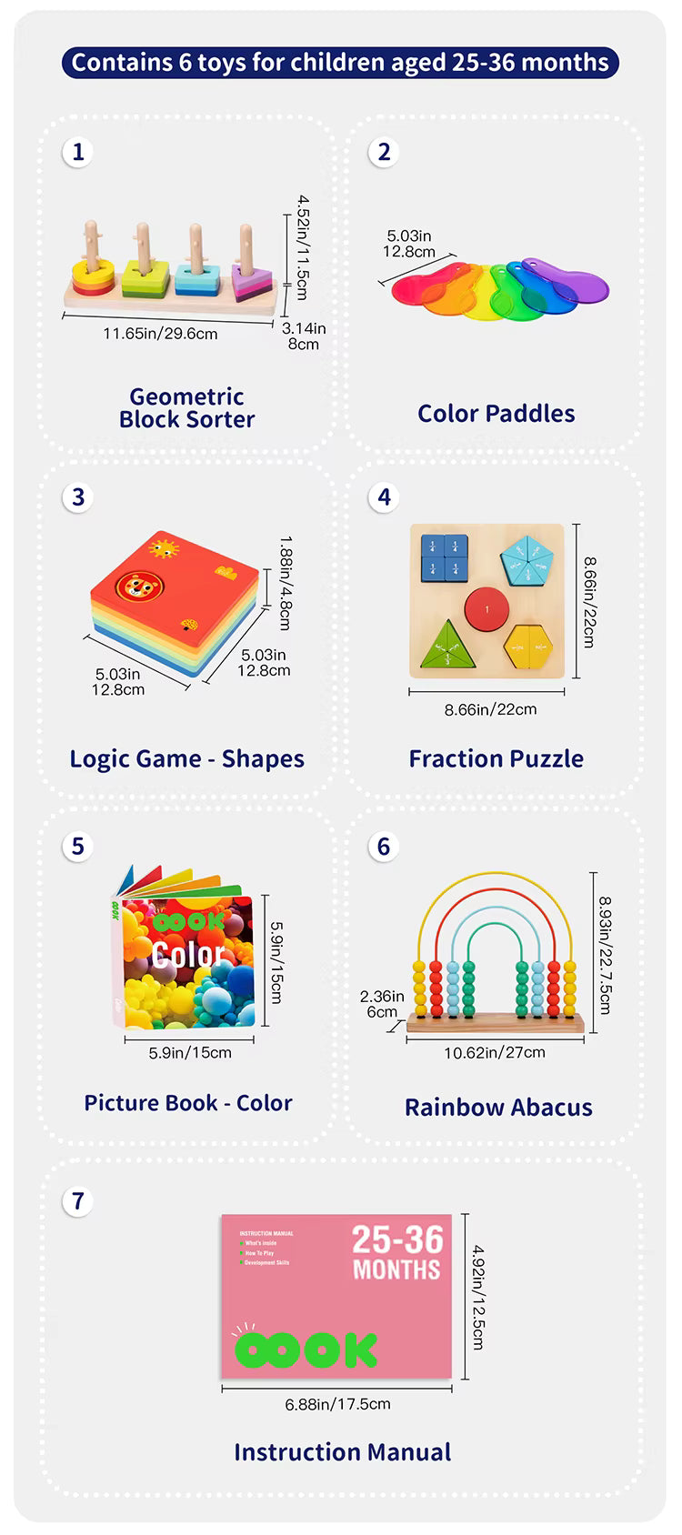 Montessori Educational Box, 25-36 Monate, 6-in-1, Lernspielzeug für Kleinkinder ab 2 Jahre