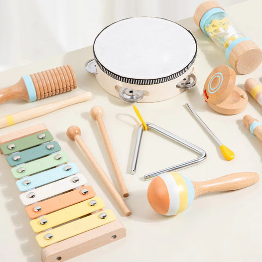 Montessori Holz Instrumenten Set für kleine Klangforscher (6, 8 und 9-teilig)