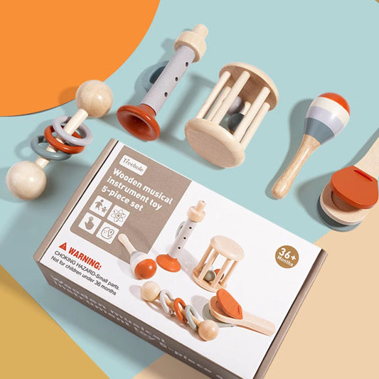 Musikspaß für Kleinkinder und Babys – 5-teiliges Musikspielzeug-Set aus Holz