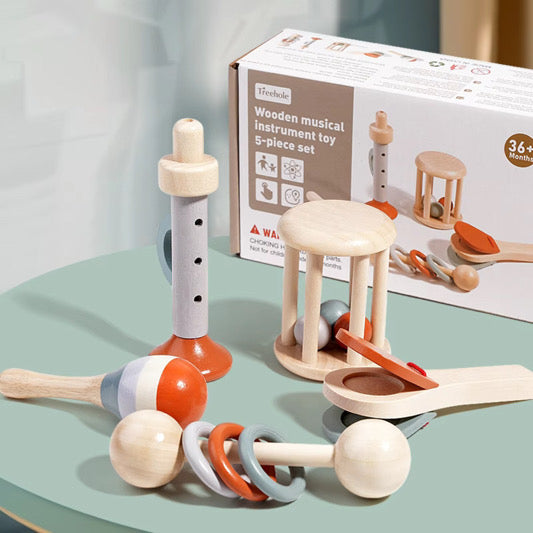 Musikspaß für Kleinkinder und Babys – 5-teiliges Musikspielzeug-Set aus Holz