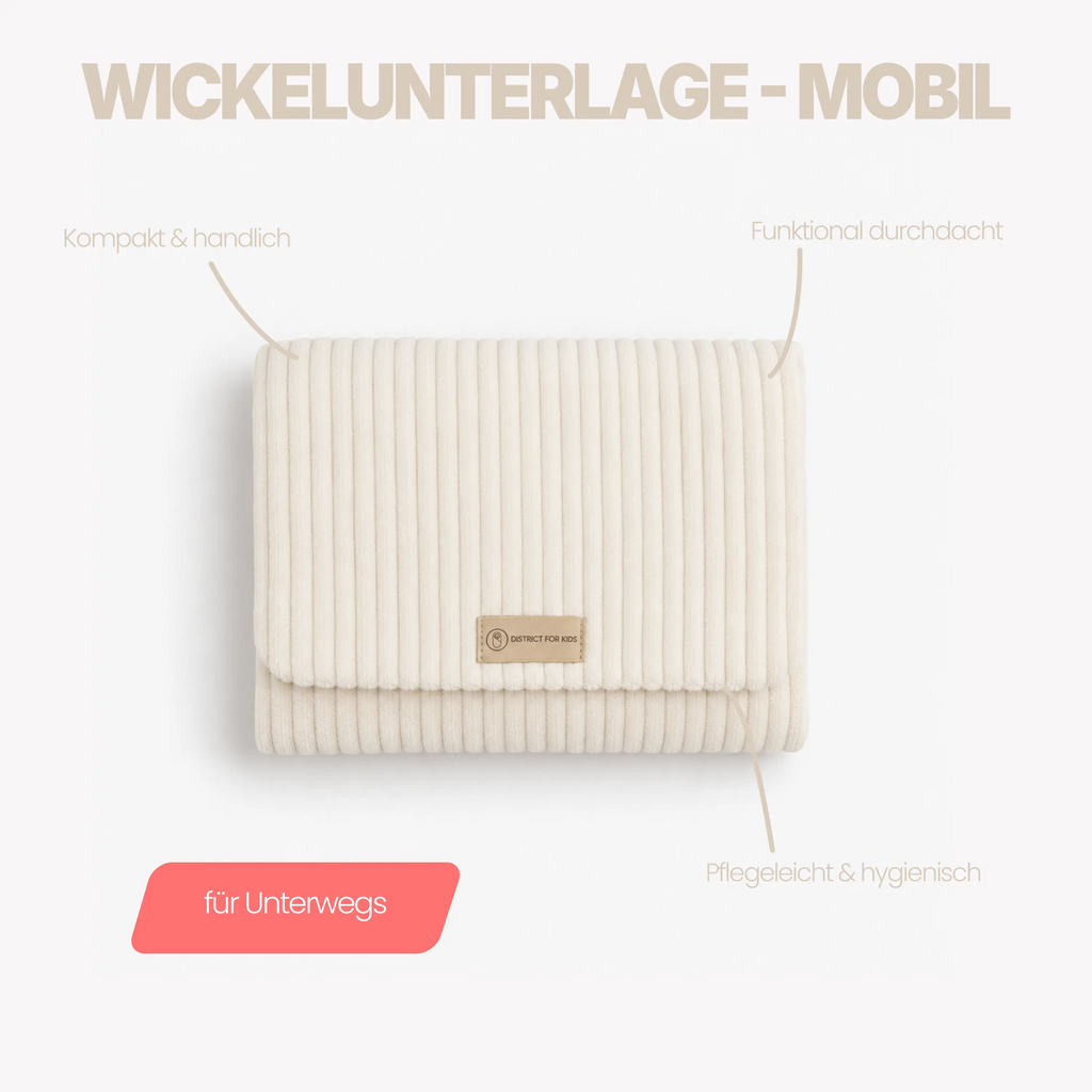 Windeltasche Cord – mit Wickelunterlage, unterwegs