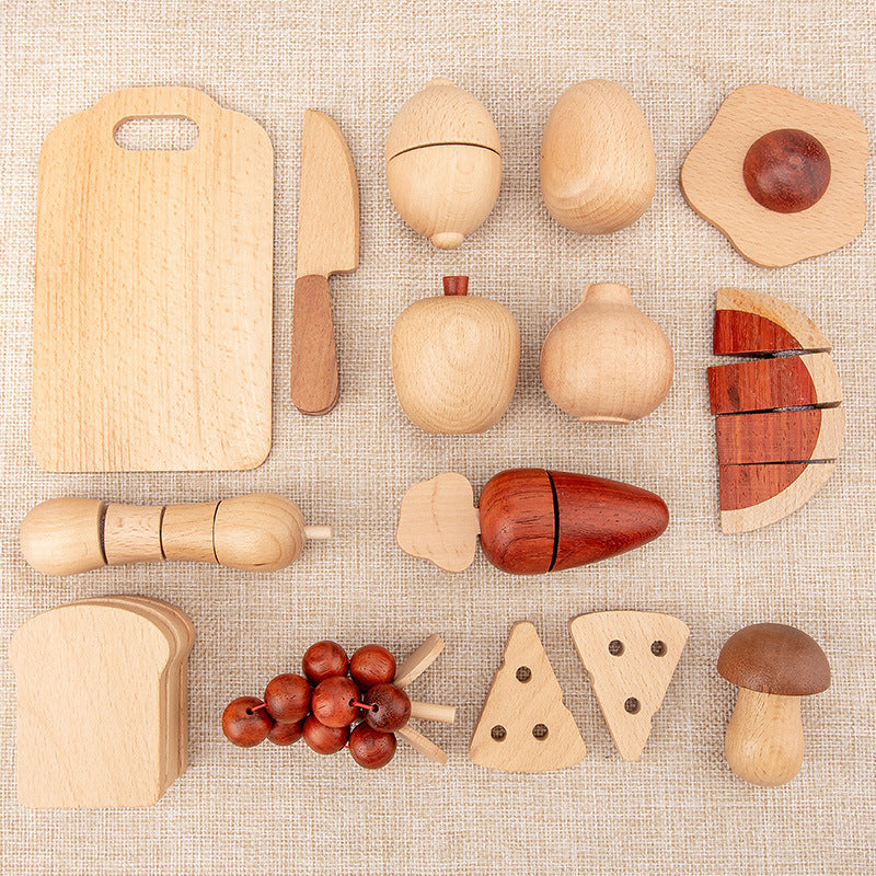 Holzlebensmitteln mit Zubehör – Lebensmittelspielzeug für fantasievolles Spielen