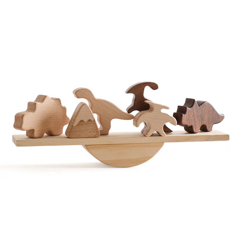 Dinosaurier Block Balancierspiel aus Holz – Multifunktionales Fädel- & Balance-Wippspielzeug