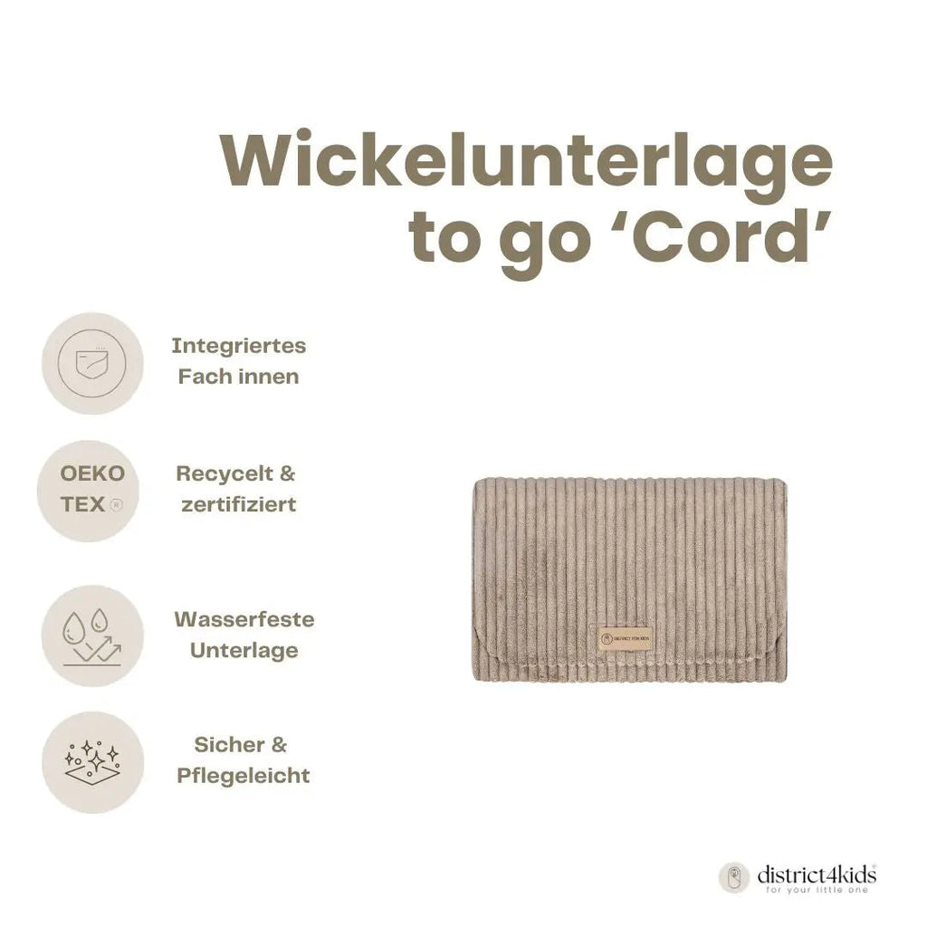 Windeltasche Cord – mit Wickelunterlage, unterwegs