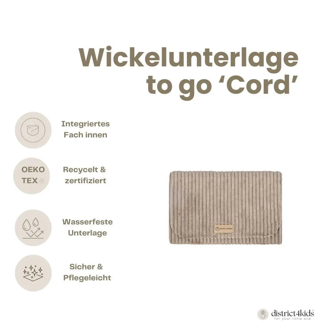 Windeltasche Cord – mit Wickelunterlage, unterwegs