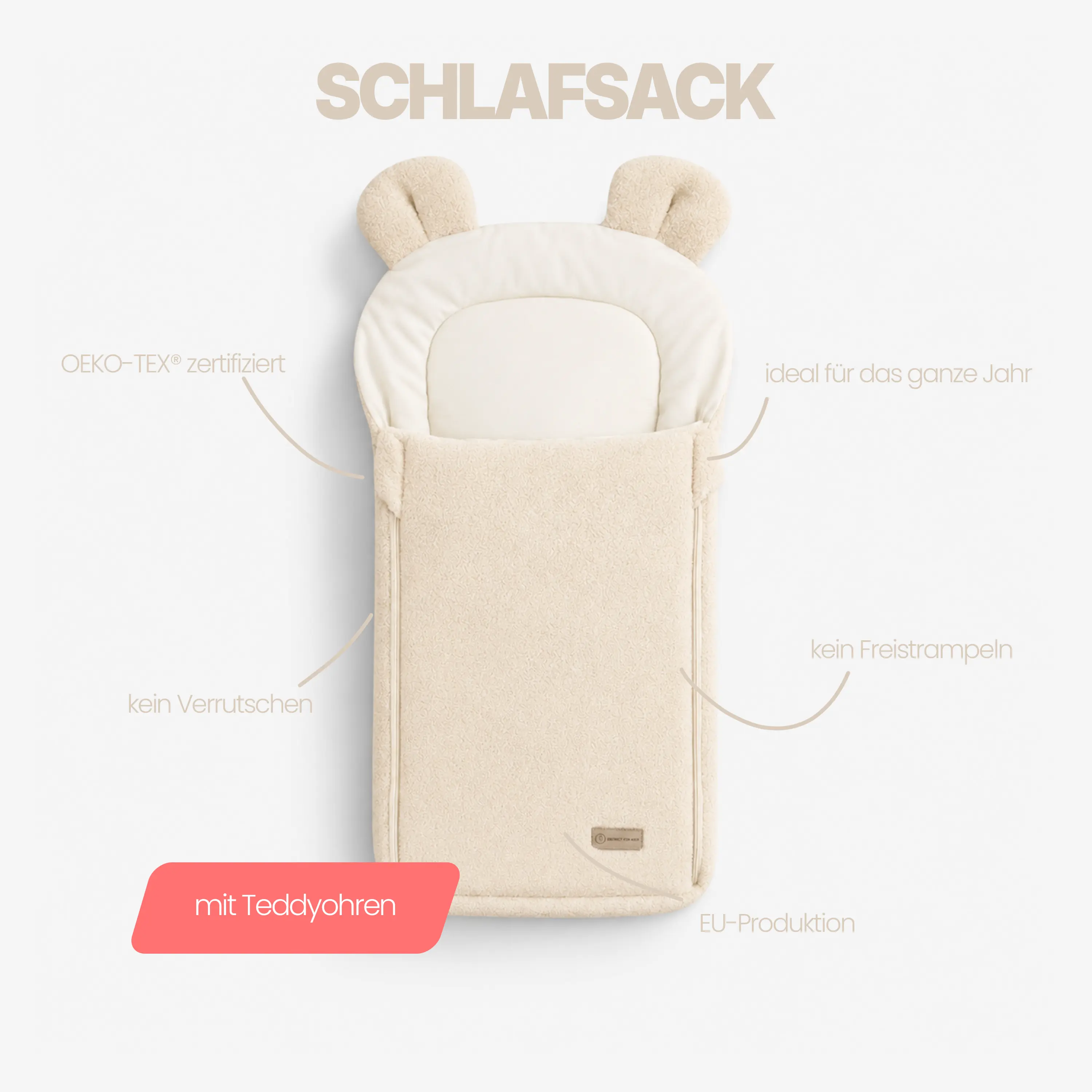 Babyschlafsack Teddyohren Bouclé - 2.5 TOG Ganzjahr
