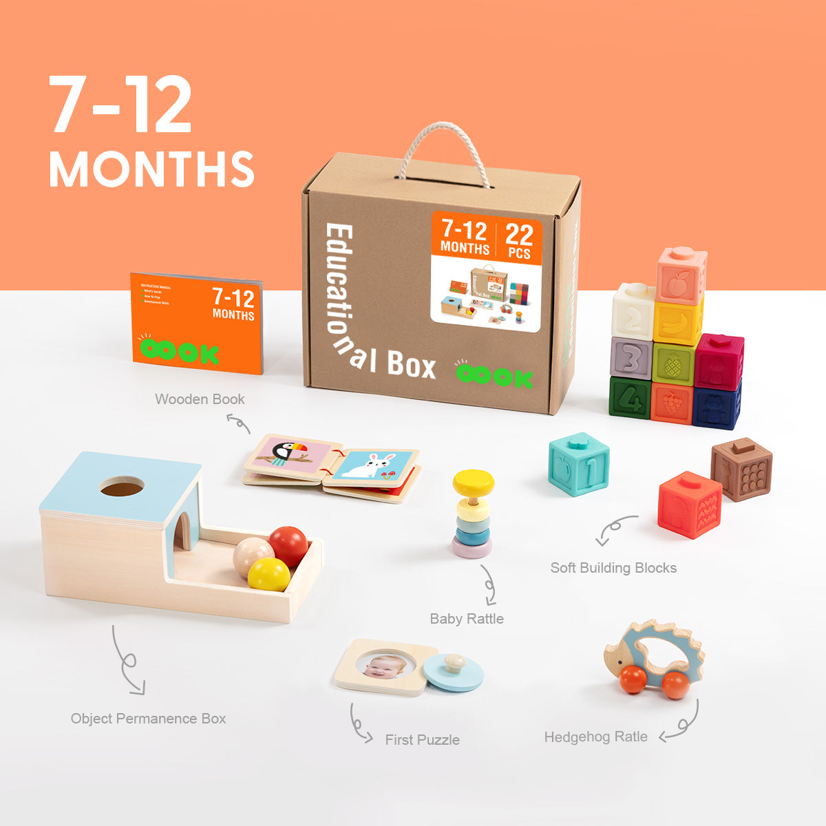 Montessori Educational Box, Babyspielzeug 7-12 Monate, 6 in 1 Lernspielzeug für Kleinkinder - Frühes Lerngeschenk