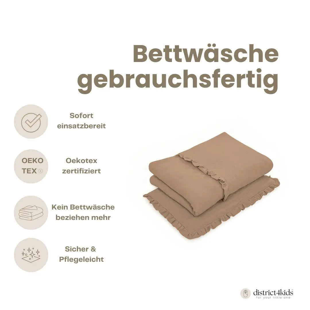 Bettwäsche Musselin Rüschen – gebrauchsfertig & atmungsaktiv