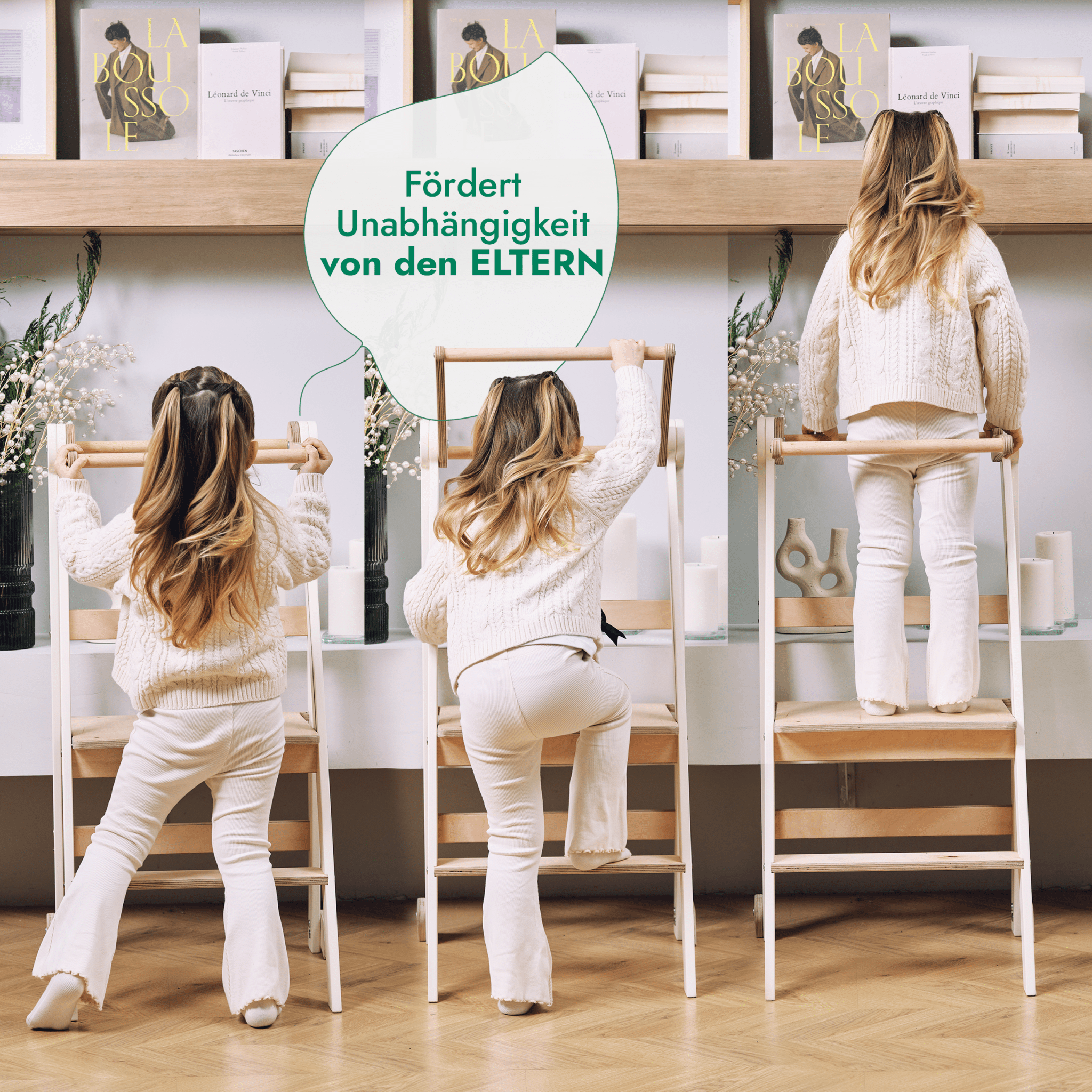 Holz Lernleiter Montessori: Hocker für Kinder - Beige