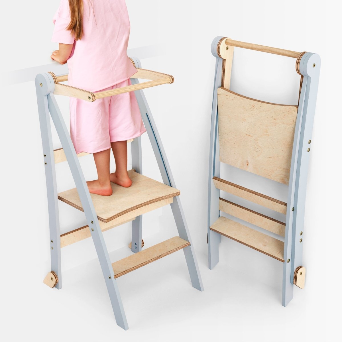 Holz Lernleiter Montessori: Hocker für Kinder - Grau