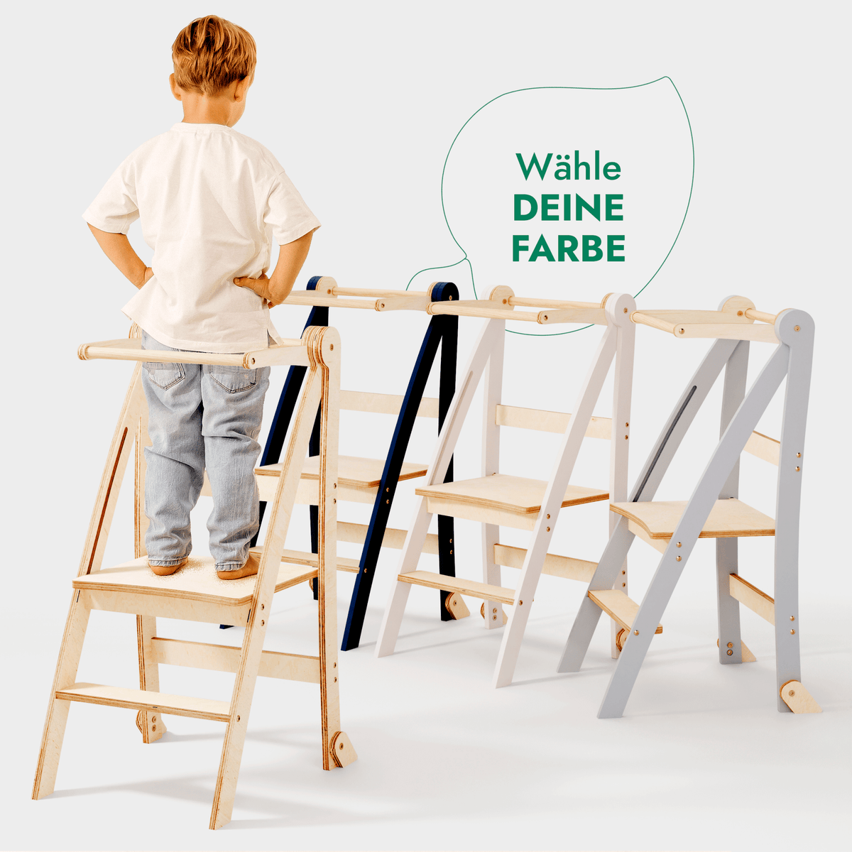 Holz Lernleiter Montessori: Hocker für Kinder - Graphit