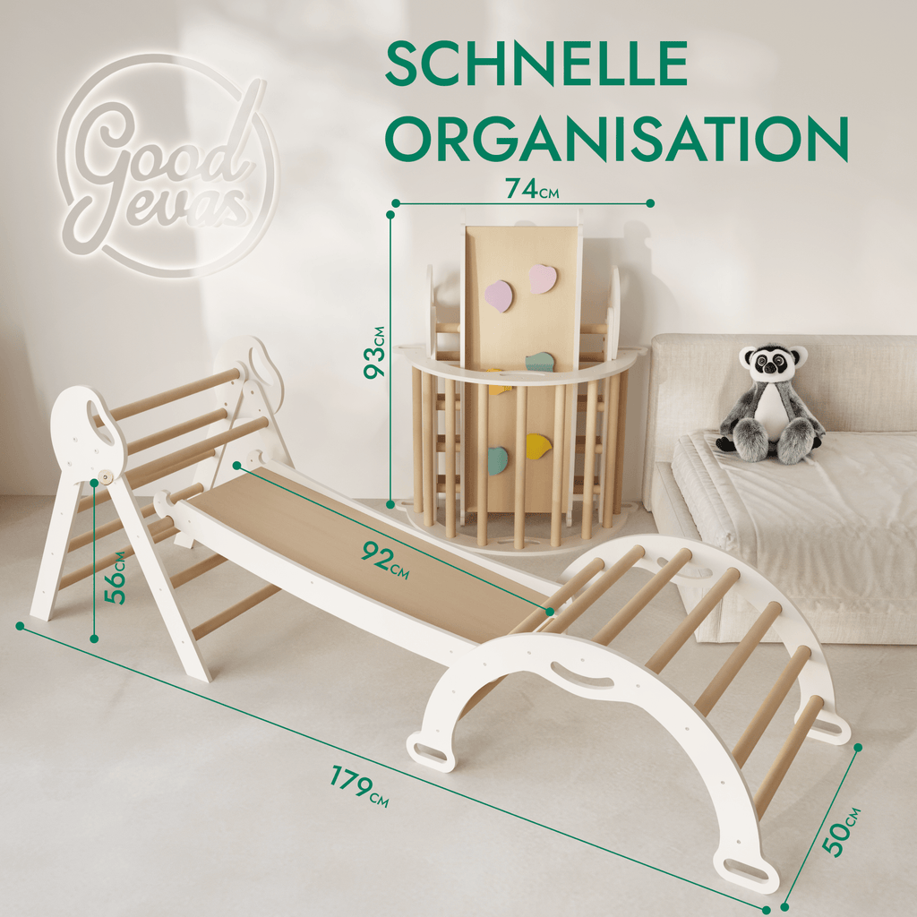 Montessori 4in1 Kletterdreieck für Babys: Pikler-Dreieck, Kletterbogen, Rutschbrett und Kissen für Kleinkinder (1–3 Jahre) - Beige