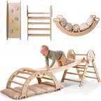 Montessori 4in1 Kletterdreieck für Babys: Pikler-Dreieck, Kletterbogen, Rutschbrett und Kissen für Kleinkinder (1–3 Jahre) - Beige