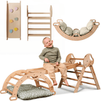 Montessori 4in1 Kletterdreieck für Babys: Pikler-Dreieck, Kletterbogen, Rutschbrett und Kissen für Kleinkinder (1–3 Jahre) - Beige